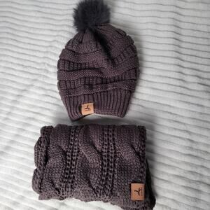 Lorome Knit Beanie Pom Hat & Infinity Scarf Set Chunky Cable Winter